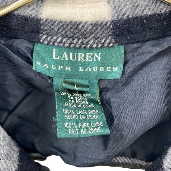 Ralph Lauren Womens L Buffalo Plaid Shacket Black and Ivory Full Zip 100%‎ Wool - Picture 2 of 7